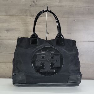 Tory Burch Ella Black Nylon Tote Bag with Logo Detail